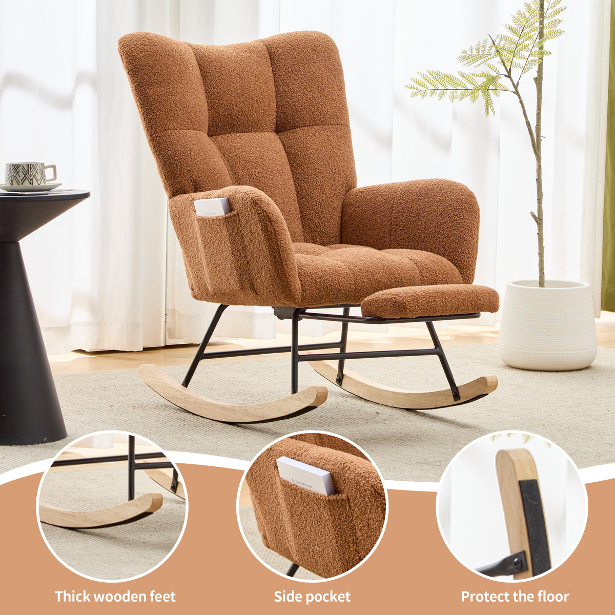 Teddy Fleece Wingback Nursery Glider Rocker with Ottoman Set – image 5