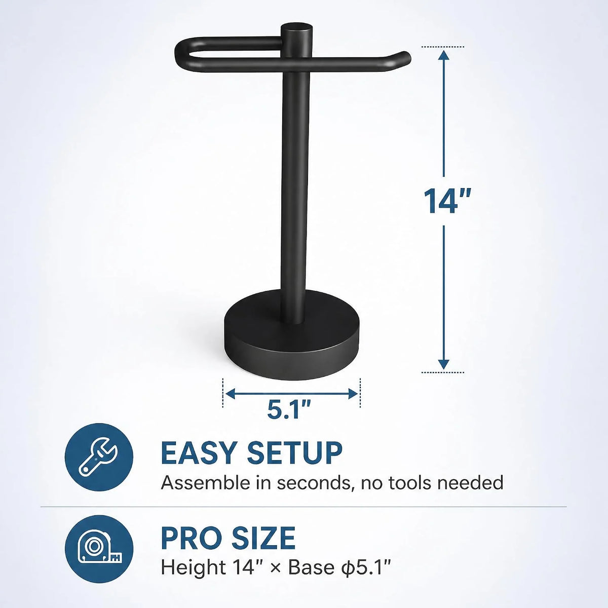 Hand Towel Holder Stand, Free Standing Countertop Rack, Black – image 2