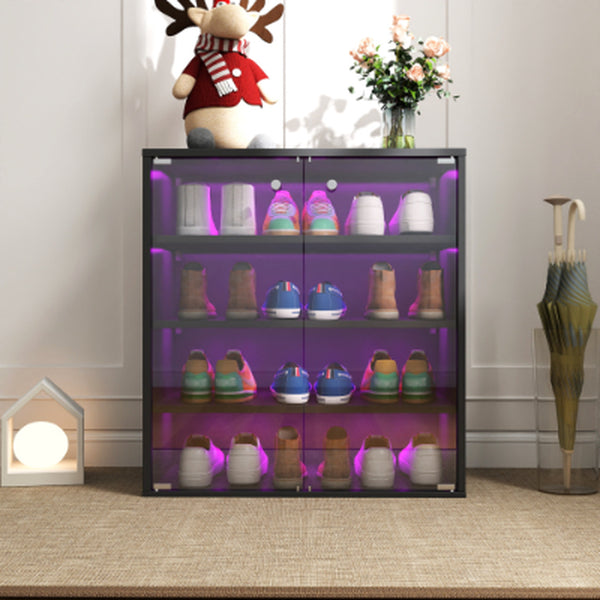 Sneaker Display Case with RGB LED Light and Glass Door, Stackable