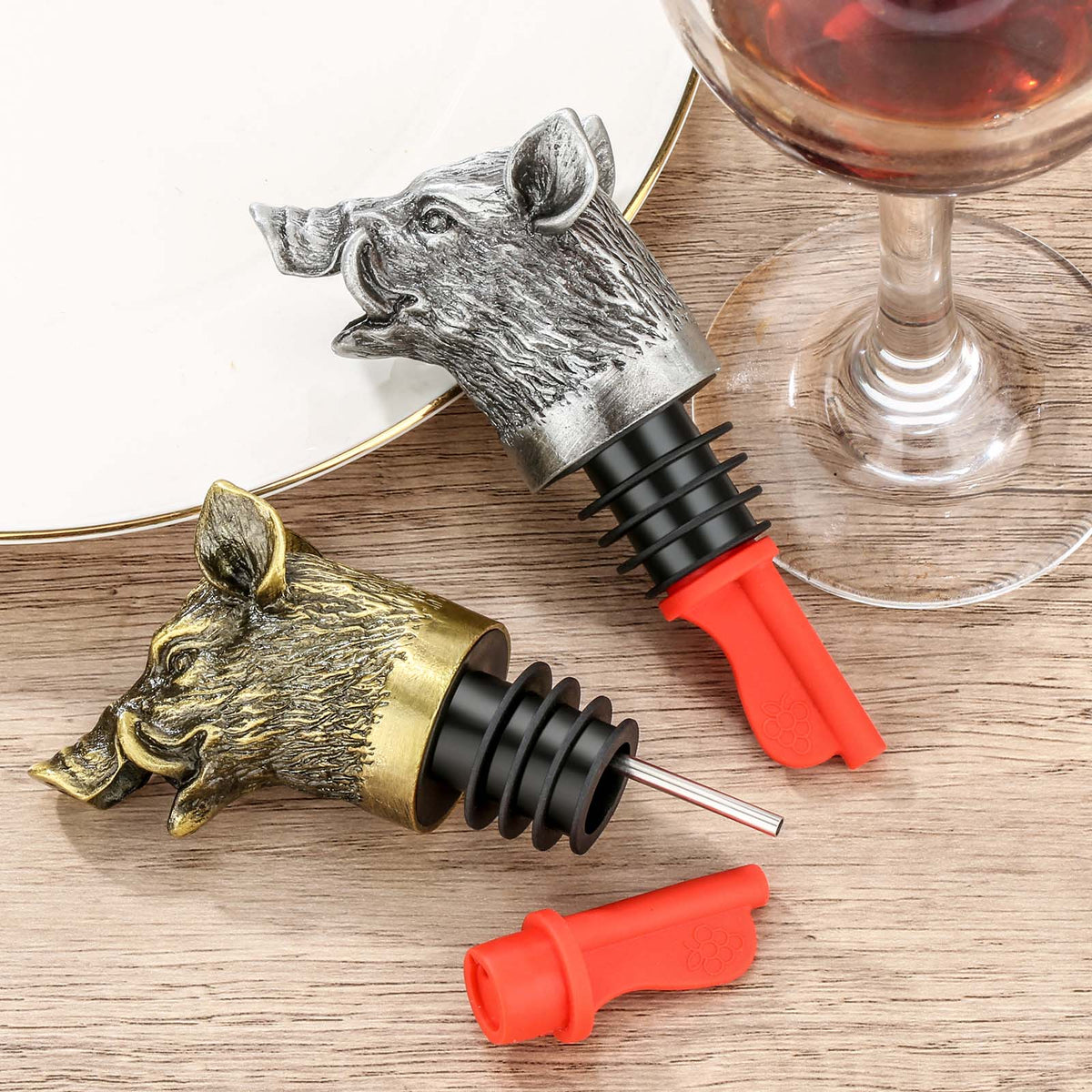 Boar Head Wine Pourer – Bottle Spout & Stopper – image 2