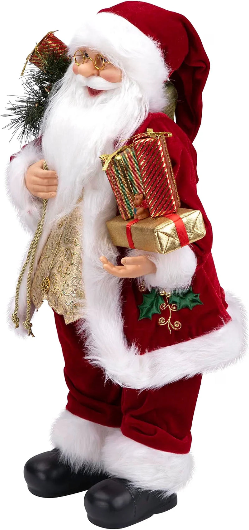 Standing Santa Claus Figure 24 in with Presents, Red Holly Berry – image 3