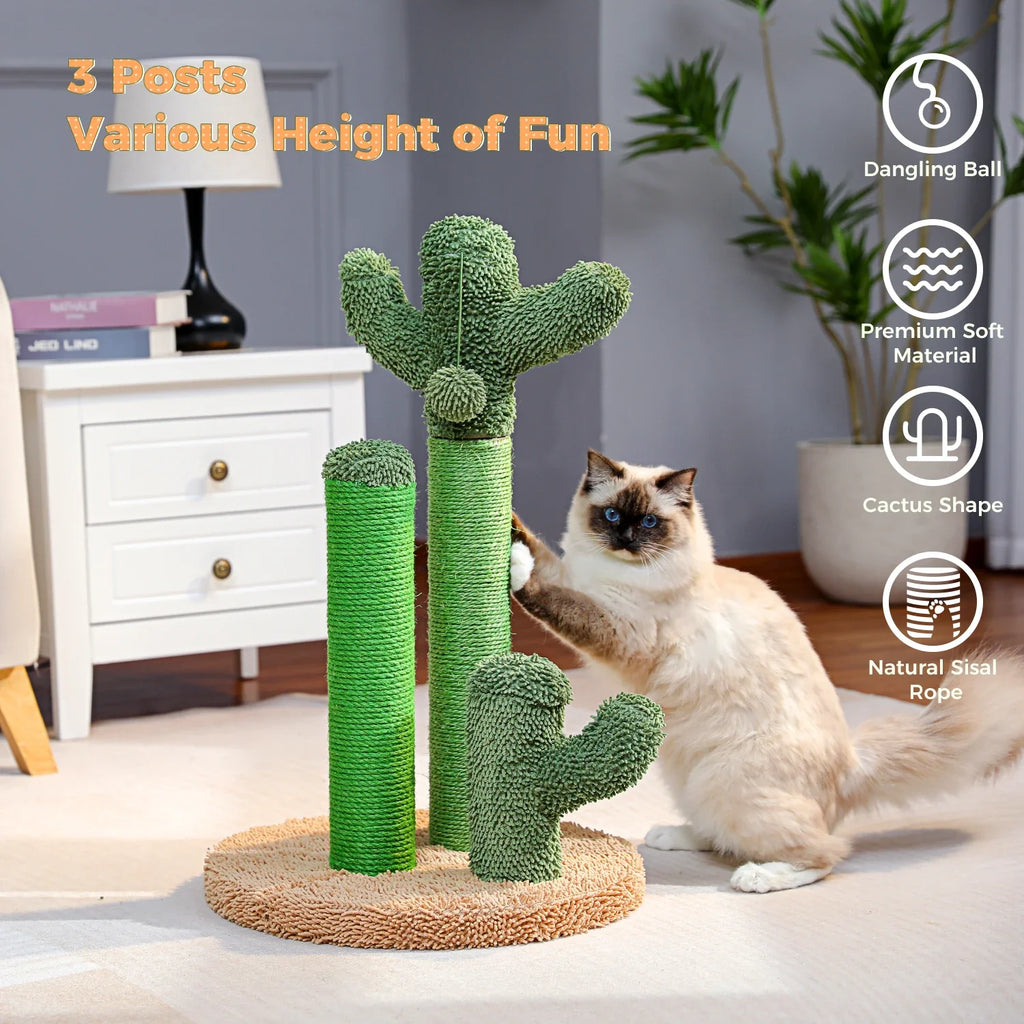 Cactus Cat Scratching Post – 3 Poles with Dangling Ball – image 2