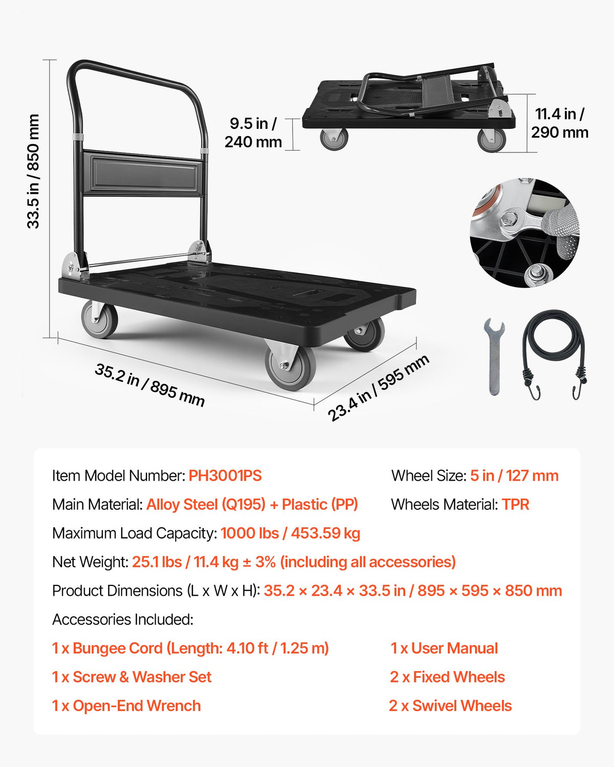 Heavy-Duty Folding Platform Truck 1000 lb, 35 x 23 in Flatbed Cart – image 1