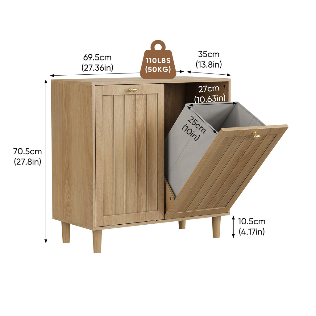 Tilt-Out Laundry Hamper Cabinet with Removable Liner, Oak – image 2