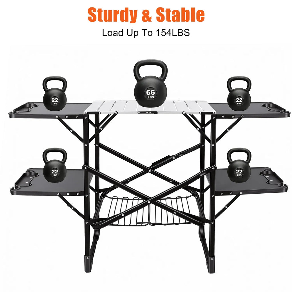 Folding Camp Kitchen Prep Station with Side Shelves and Storage Rack – image 14