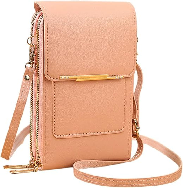 Touchscreen Phone Crossbody Bag, Anti-Theft PU Leather Mini Purse
