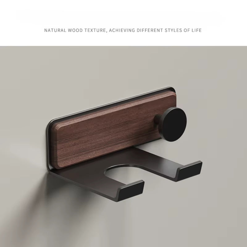 Wall Mounted Hair Dryer Holder, Punch-Free Wood and Aluminum Rack – image 6