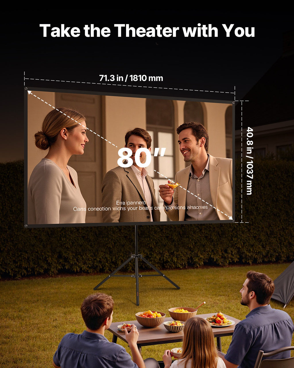 80 in Projector Screen with Tripod Stand, 16:9 Portable Foldable – image 3