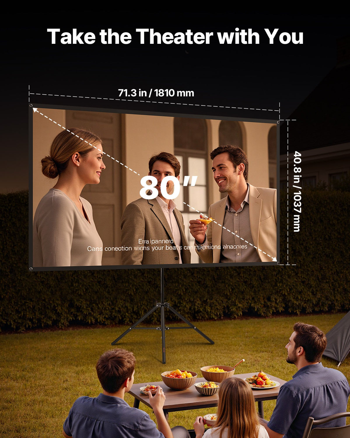 80 in Projector Screen with Tripod Stand, 16:9 Portable Foldable – image 3