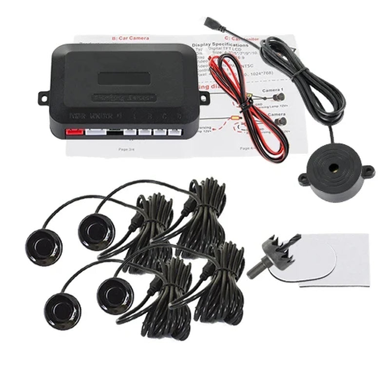 Car Backup Parking Sensor Kit - 4 Sensors with Buzzer Alert, 12V