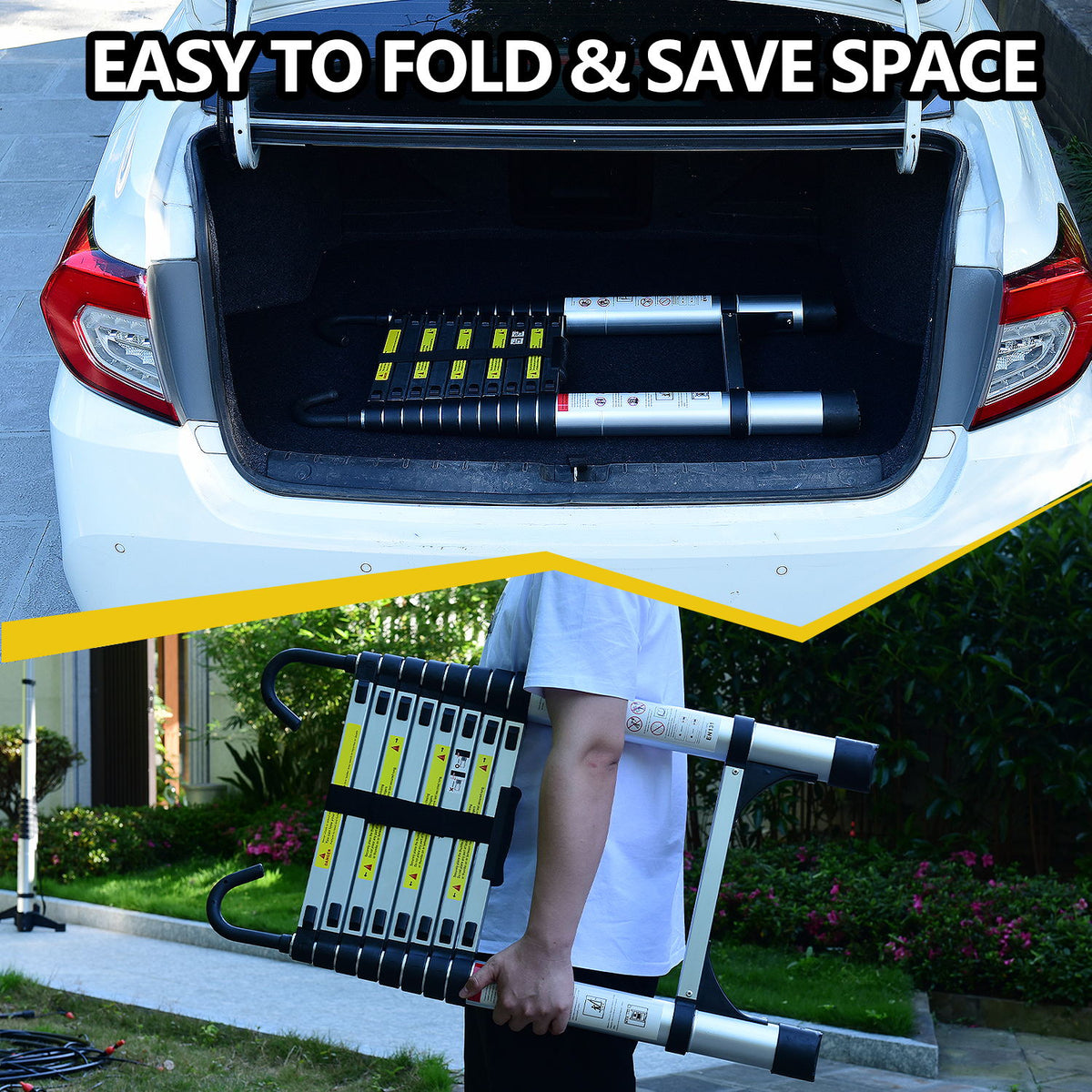 Construction Aluminum Telescopic Ladder, 9.5 ft Extendable