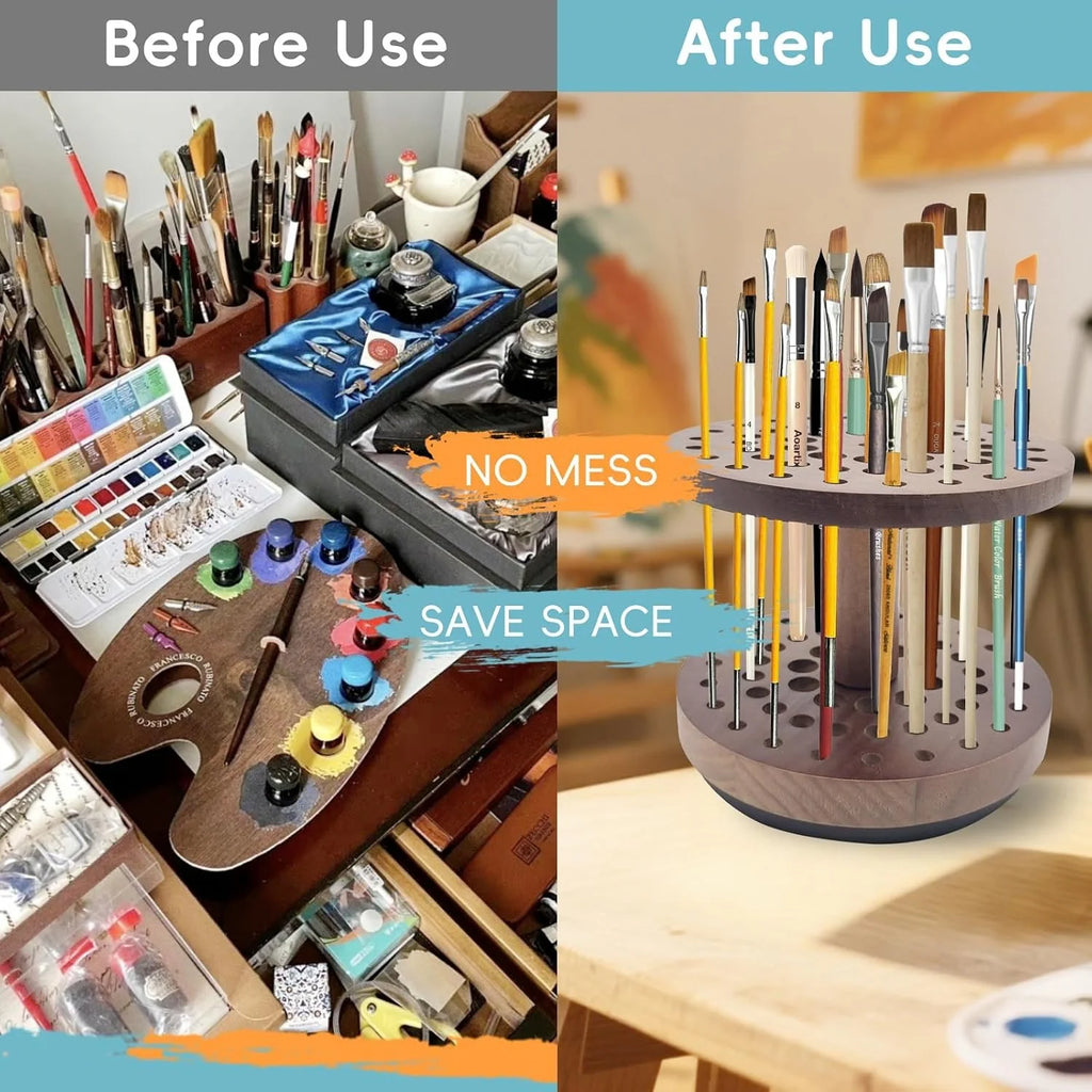 Paint Brush Holder, 360° Rotating Hardwood Desk Organizer – image 5