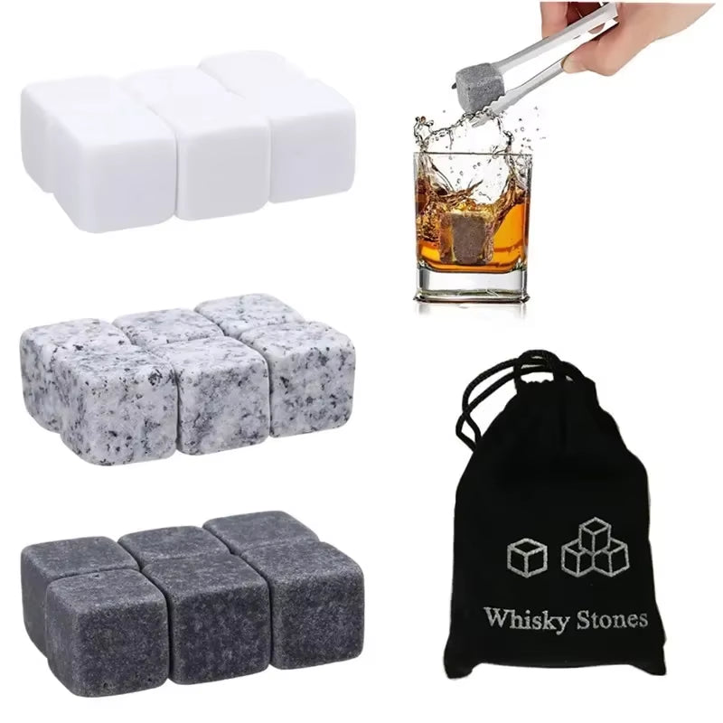Whiskey Stones Gift Set, 6 Reusable Chilling Stones with Pouch – image 2