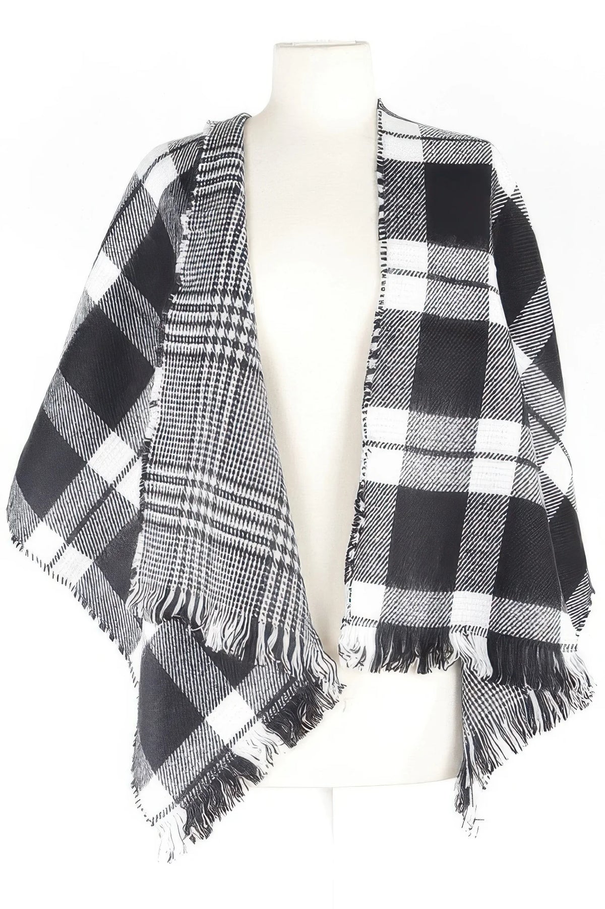 Plaid Fringe Scarf, Soft Oversized Winter Wrap 30x78 in – image 2