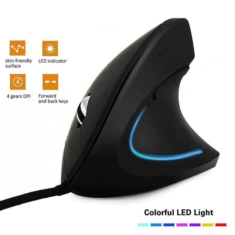 Vertical Ergonomic Mouse - Wired USB RGB with Adjustable 3200 DPI