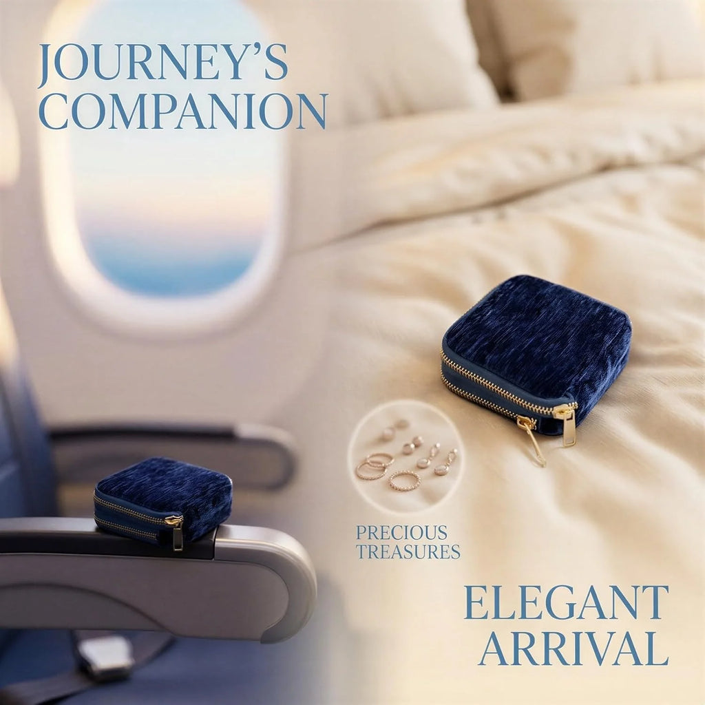 Travel Jewelry Case – Smoky Blue Chenille Double-Layer Box – image 5
