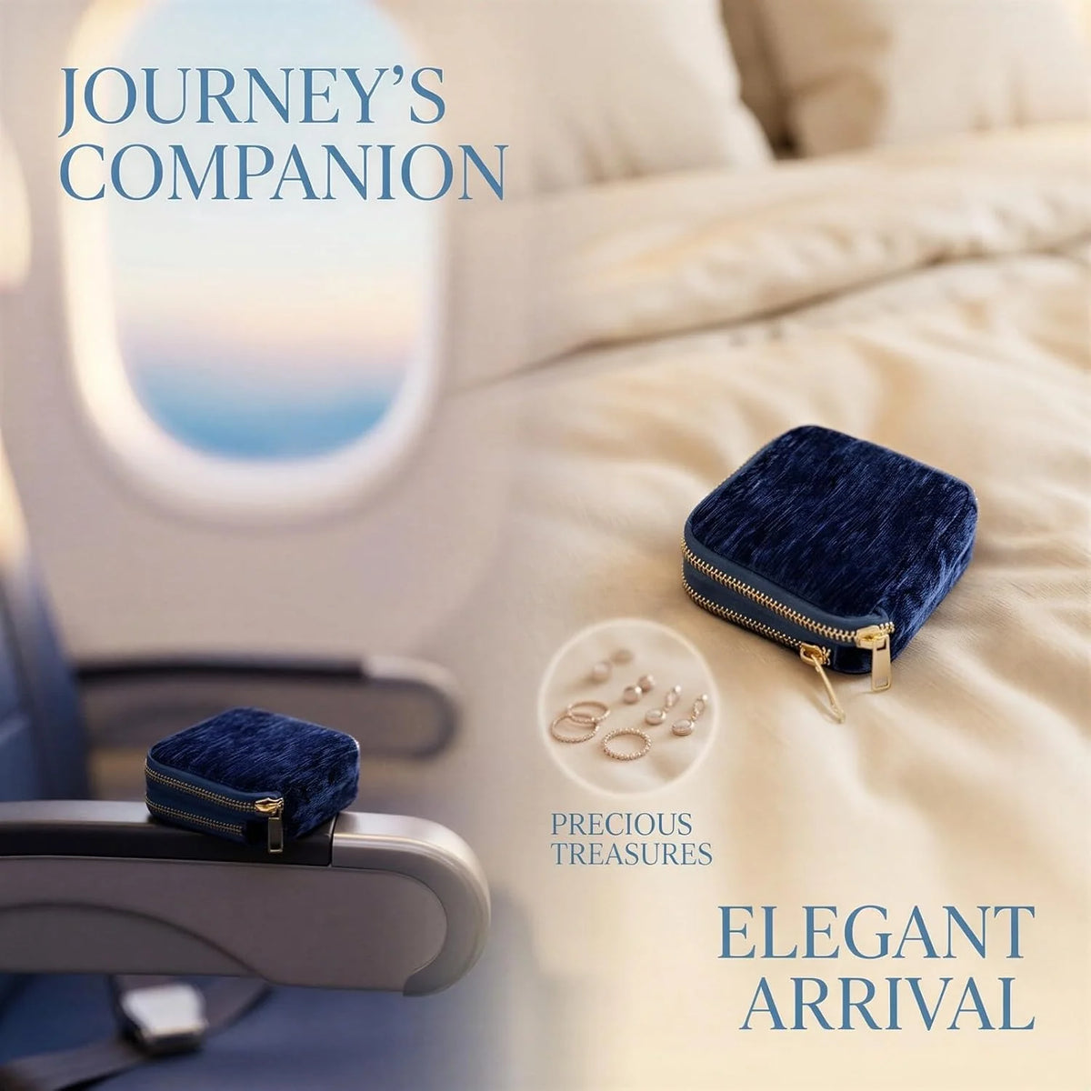 Travel Jewelry Case – Smoky Blue Chenille Double-Layer Box – image 5
