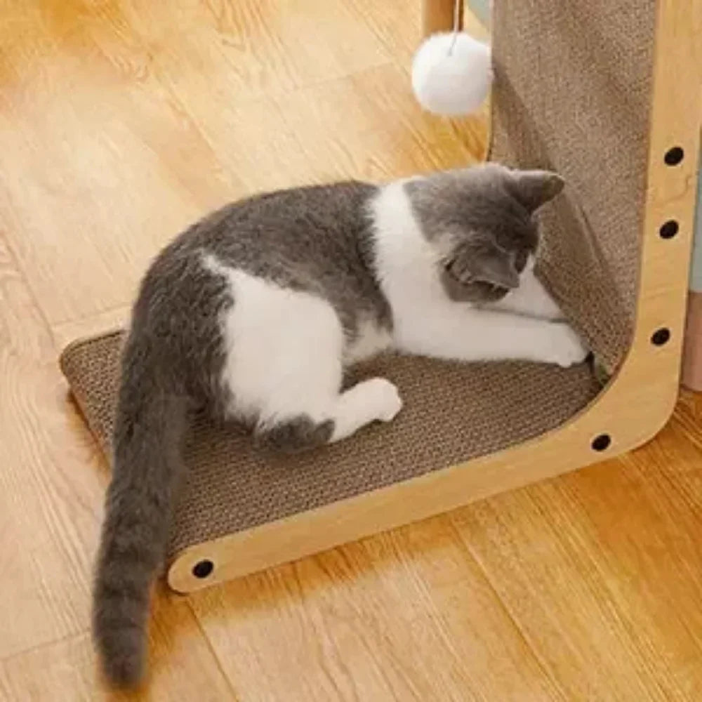 L-Shape Cardboard Cat Scratcher with Ball Toy & Catnip – image 5