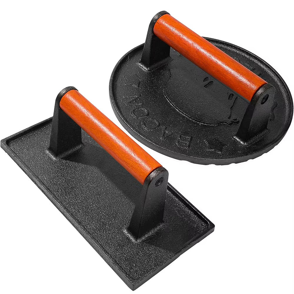 Bacon Press, Cast Iron Grill Press with Wood Handle for Steak – image 2
