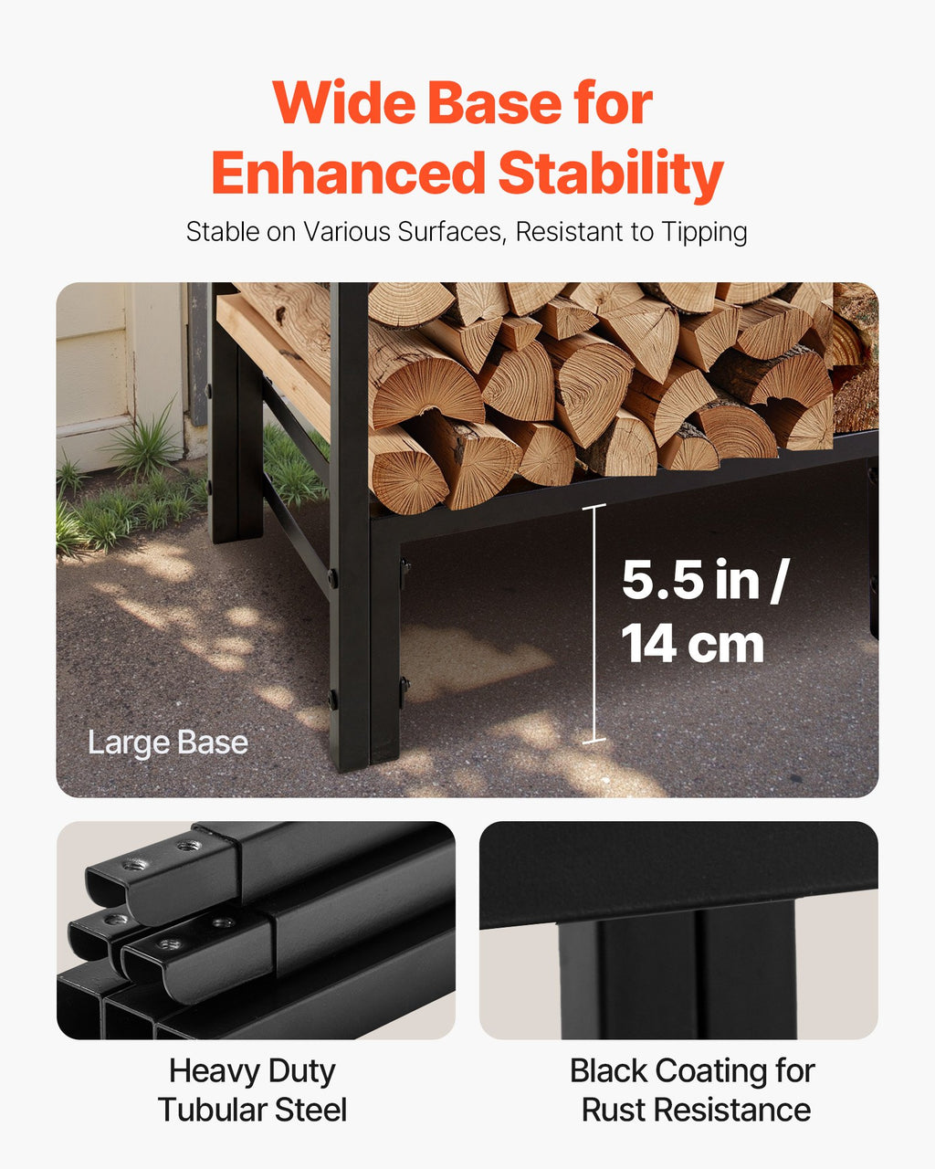 Outdoor Firewood Rack 4 Ft with Waterproof Cover, 1/4 Cord – image 5