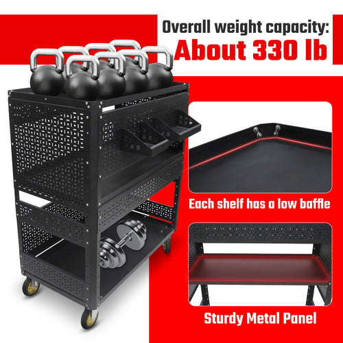 3-Tier Steel Rolling Tool Cart with Pegboard Side Panels – image 2