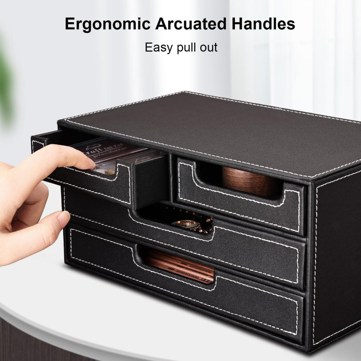 Desktop Drawer Organizer 4-Drawer, PU Leather Mini Storage Box – image 3