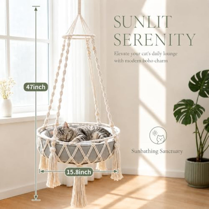 Cat Swing Hammock – Handwoven Hanging Bed with Cushion – image 3