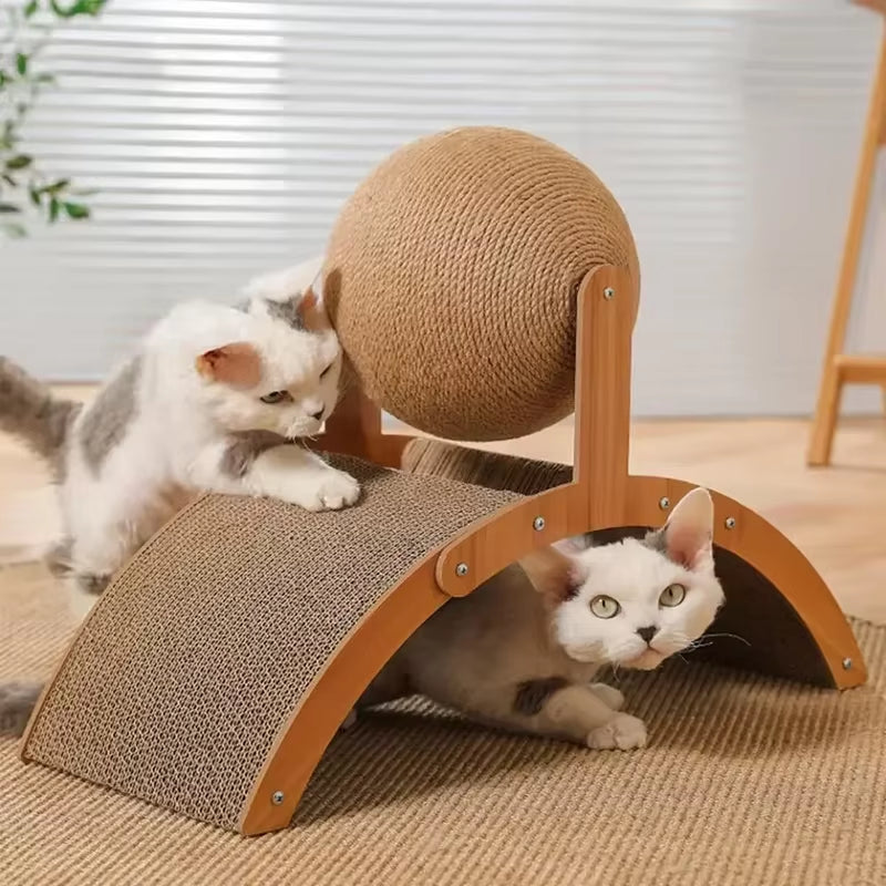 Cat Scratching Ball, Wooden Sisal Scratcher with Play Ball – image 2
