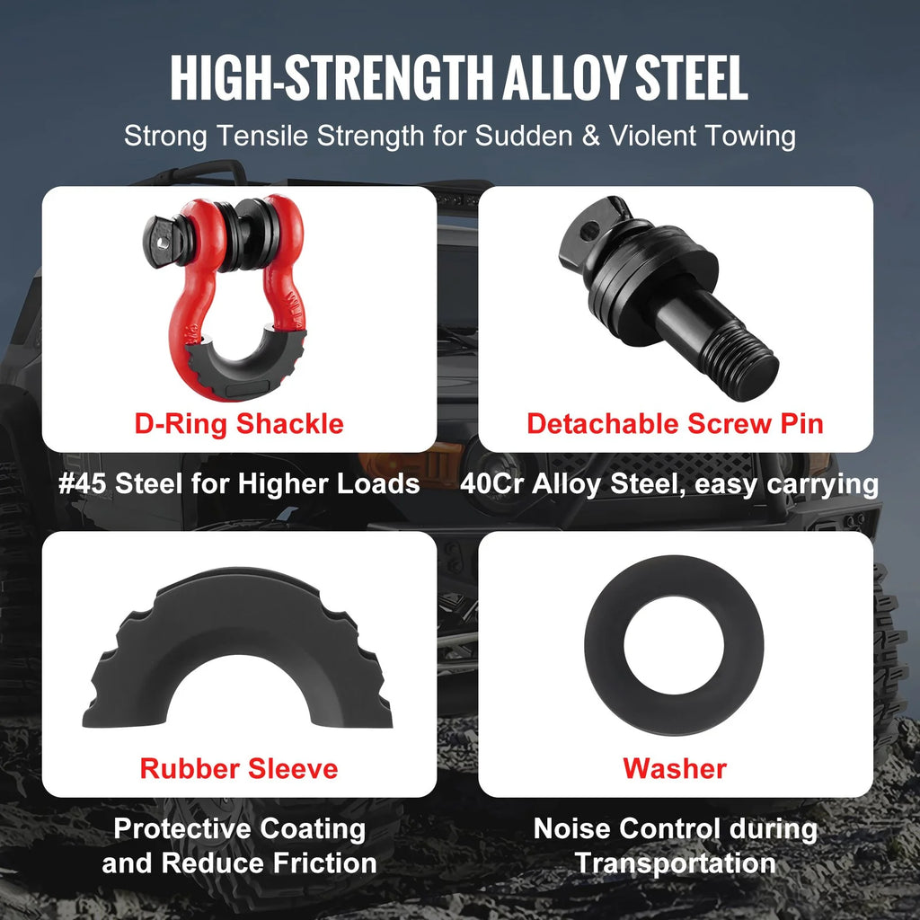 D-Ring Shackle 3/4 in, 2-Pack Recovery Shackles with Isolators, Red – image 5