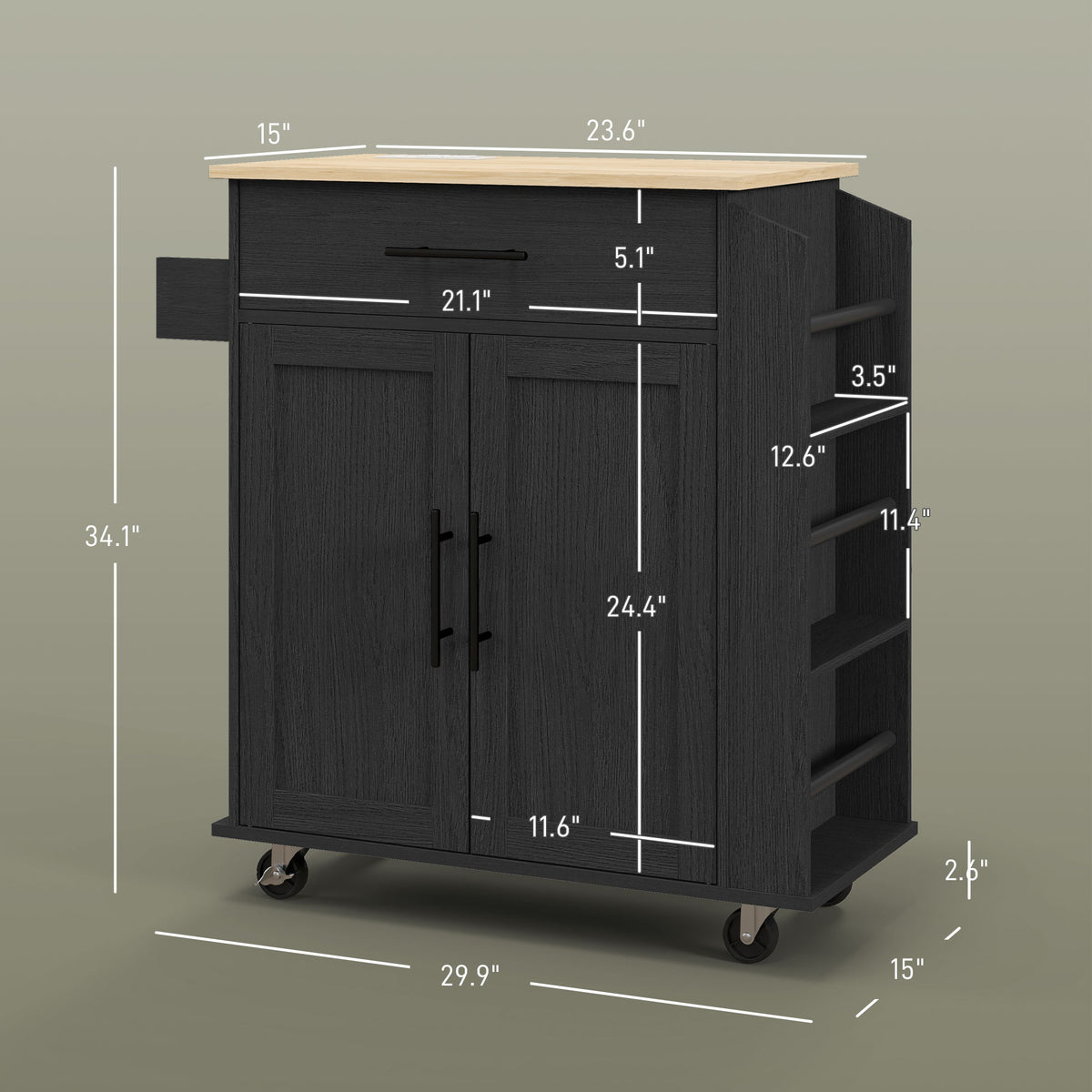 Rolling Kitchen Island Cart with Power Outlets and USB Ports – image 3
