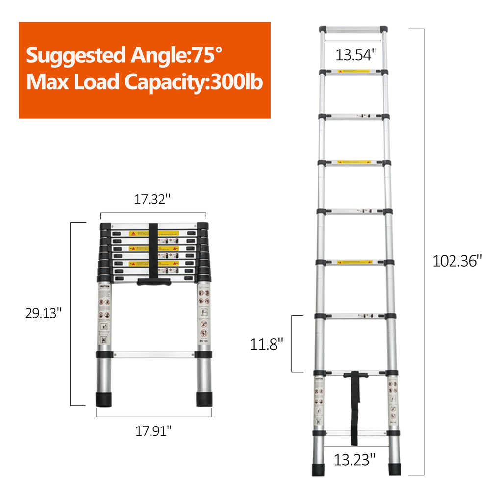 Telescoping Ladder 8.5 ft, Aluminum Extension Ladder 300 lb – image 7