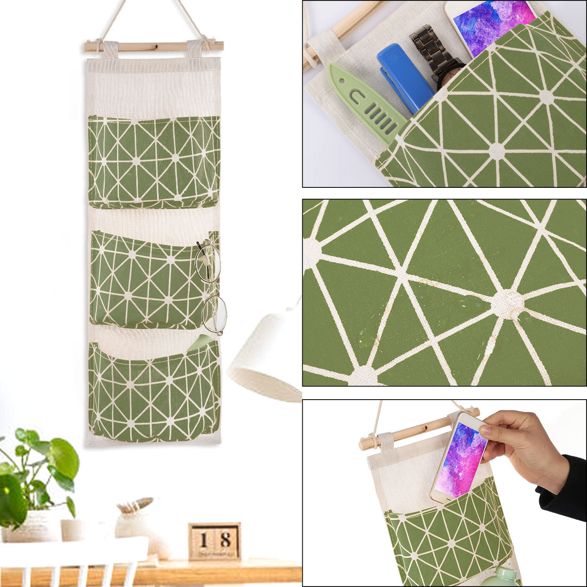 Hanging Wall Organizer - 3-Pocket Linen Door & Closet Storage Bag – image 4