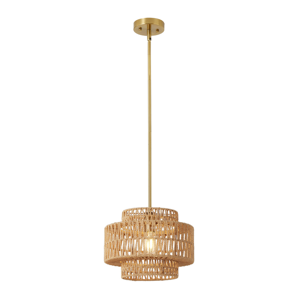 Boho Rattan Pendant Light Hand Woven 12.6 Inch Hanging Fixture