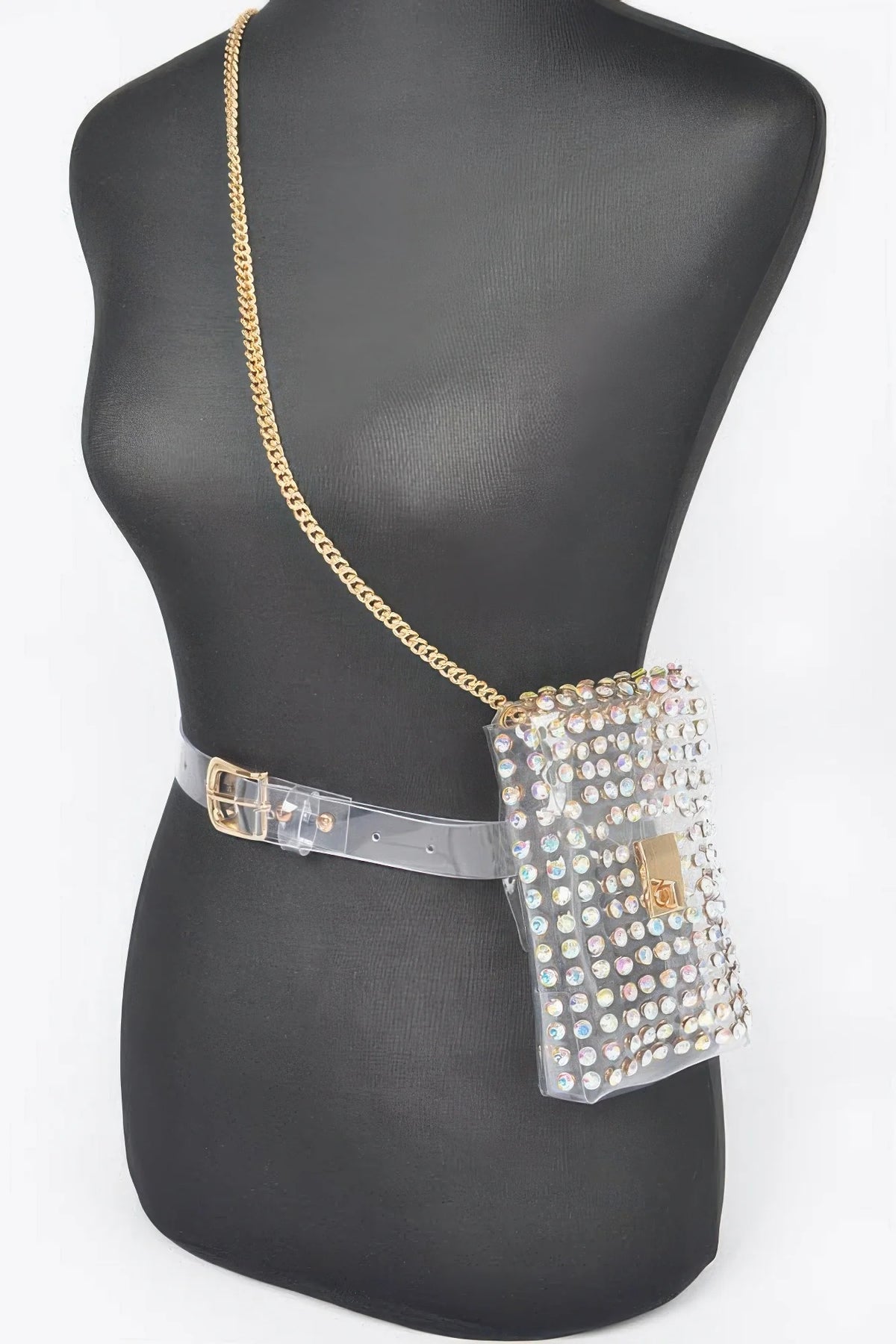 Clear Belt Bag with Rhinestones and Chain Strap, Multicolor – image 8