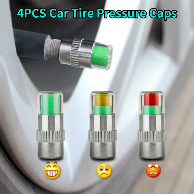 Tire Pressure Indicator Valve Caps 4 Pack - Air Alert Monitoring Caps