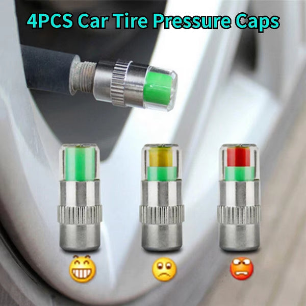 Tire Pressure Indicator Valve Caps 4 Pack - Air Alert Monitoring Caps