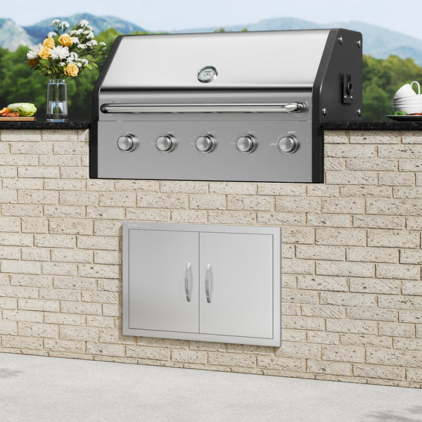 Stainless Steel Double Outdoor Kitchen Access Door 28 x 19 Inch