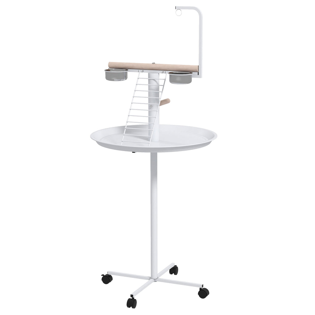 Rolling Parrot Play Stand with Perches, Feed Bowls and Tray – image 1