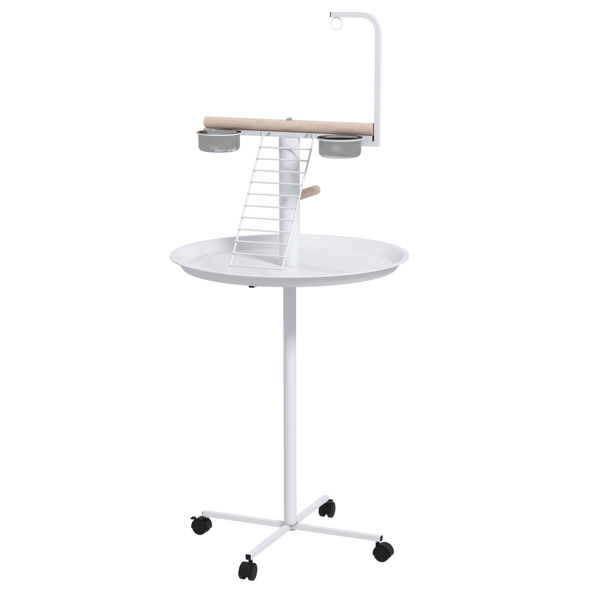 Rolling Parrot Play Stand with Perches, Feed Bowls and Tray – image 1