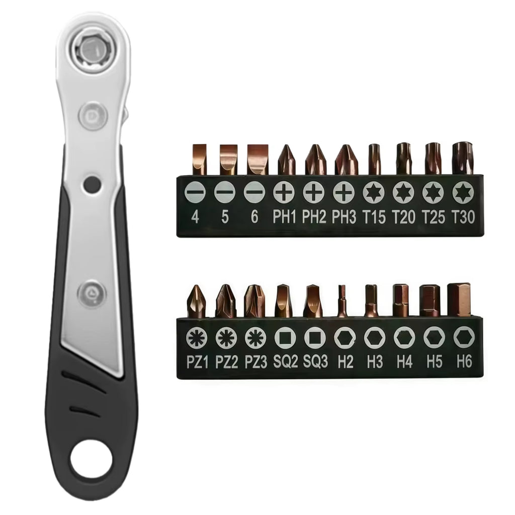 Right Angle Ratchet Screwdriver Set - Offset Driver for Tight Spaces