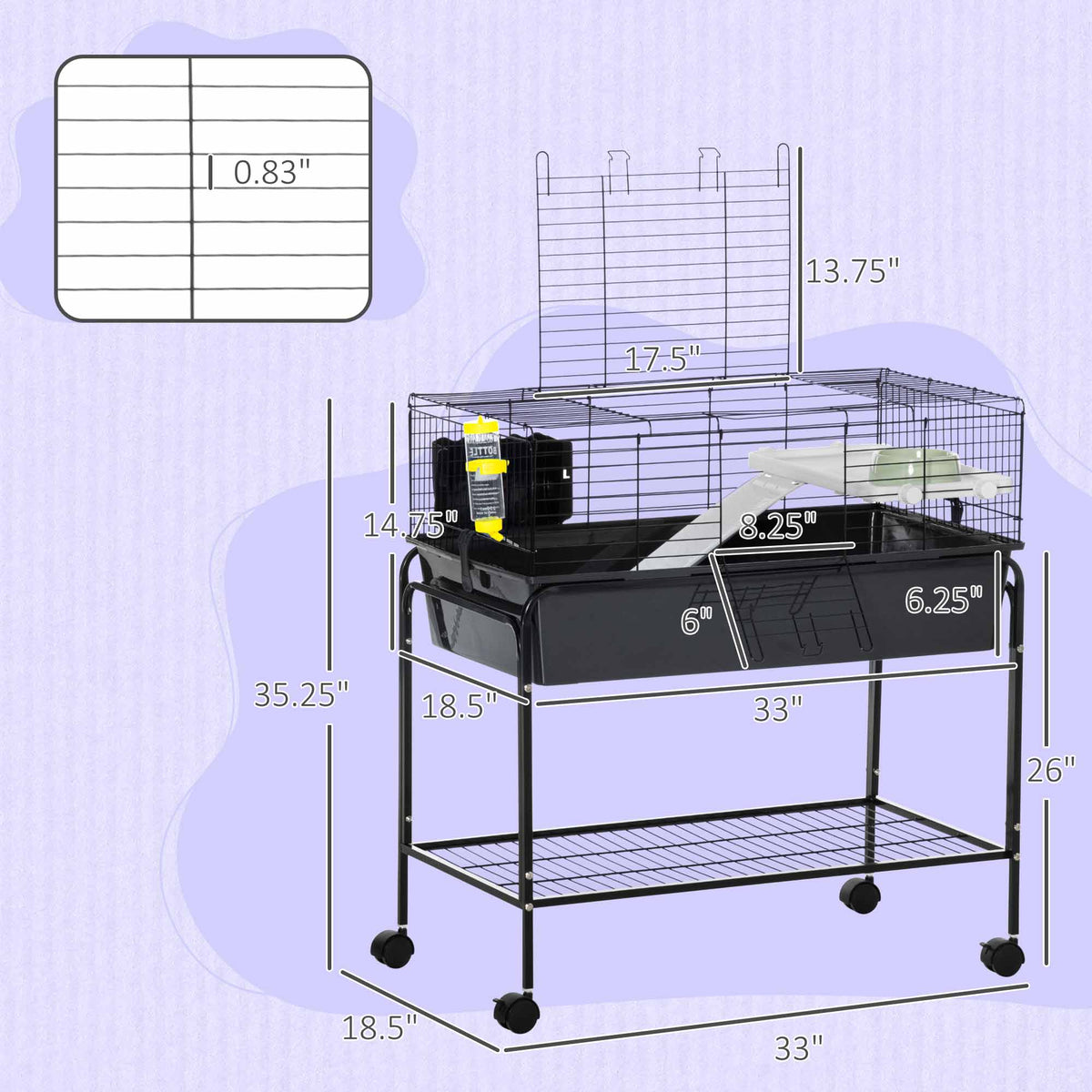 Two-Story Small Animal Cage with Removable Rolling Stand, Gray – image 3