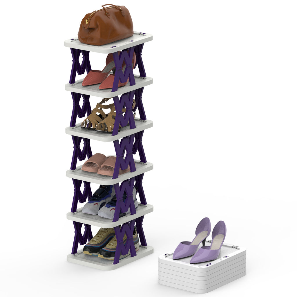 6 Tier Foldable Shoe Rack Vertical Shoe Organizer Narrow Shoe Rack for Small Spaces Space Saving Free Standing for Corner Entryway Hallway Bedroom 2 Color Options