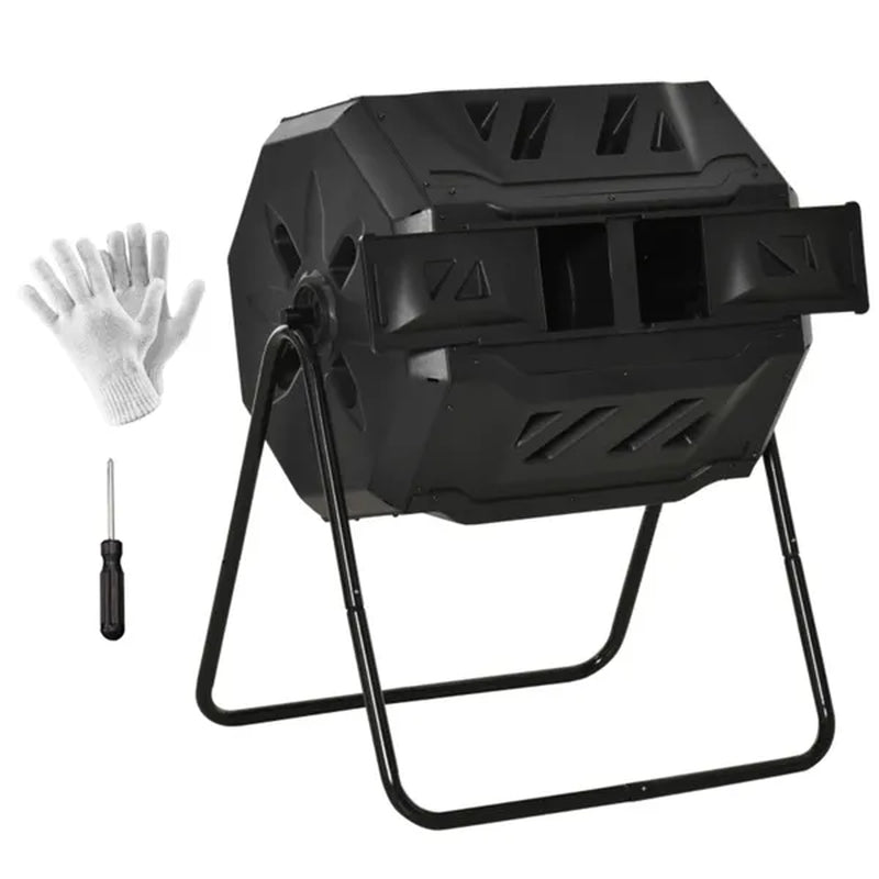 Dual Chamber Compost Tumbler 42 Gallon Rotating Compost Bin