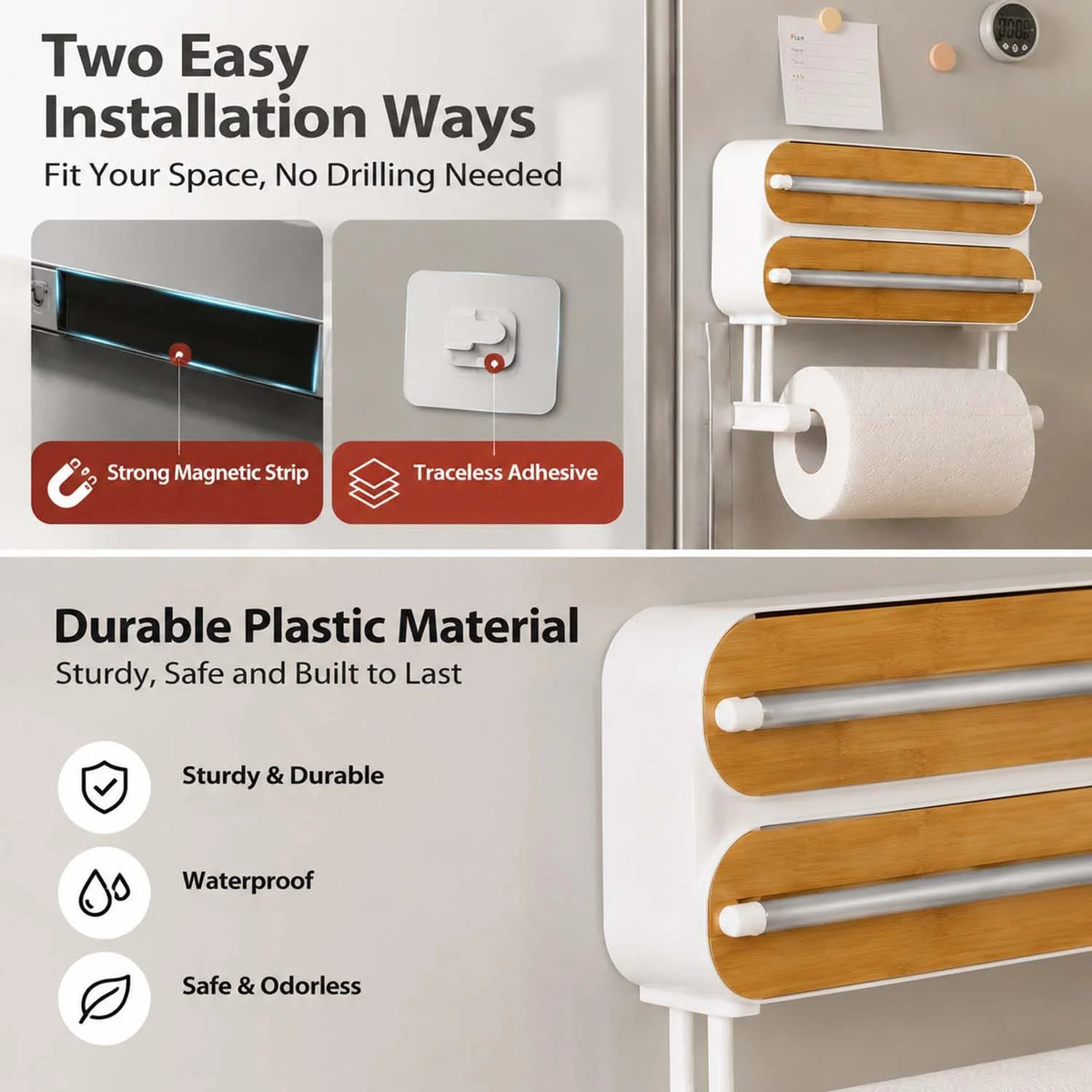Wrap Dispenser, Magnetic 3-in-1 Foil and Plastic Wrap Organizer – image 8