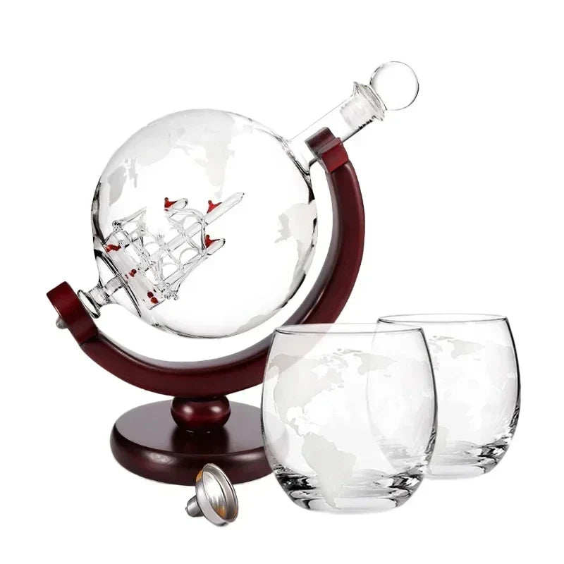 Globe Whiskey Decanter Set, 900 ml with Wood Stand – image 8