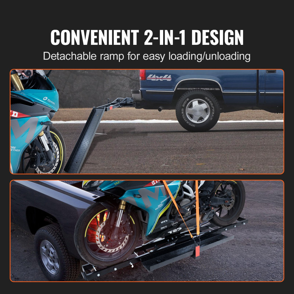 Hitch Motorcycle Carrier – 600 lb Steel Rack with Loading Ramp – image 2