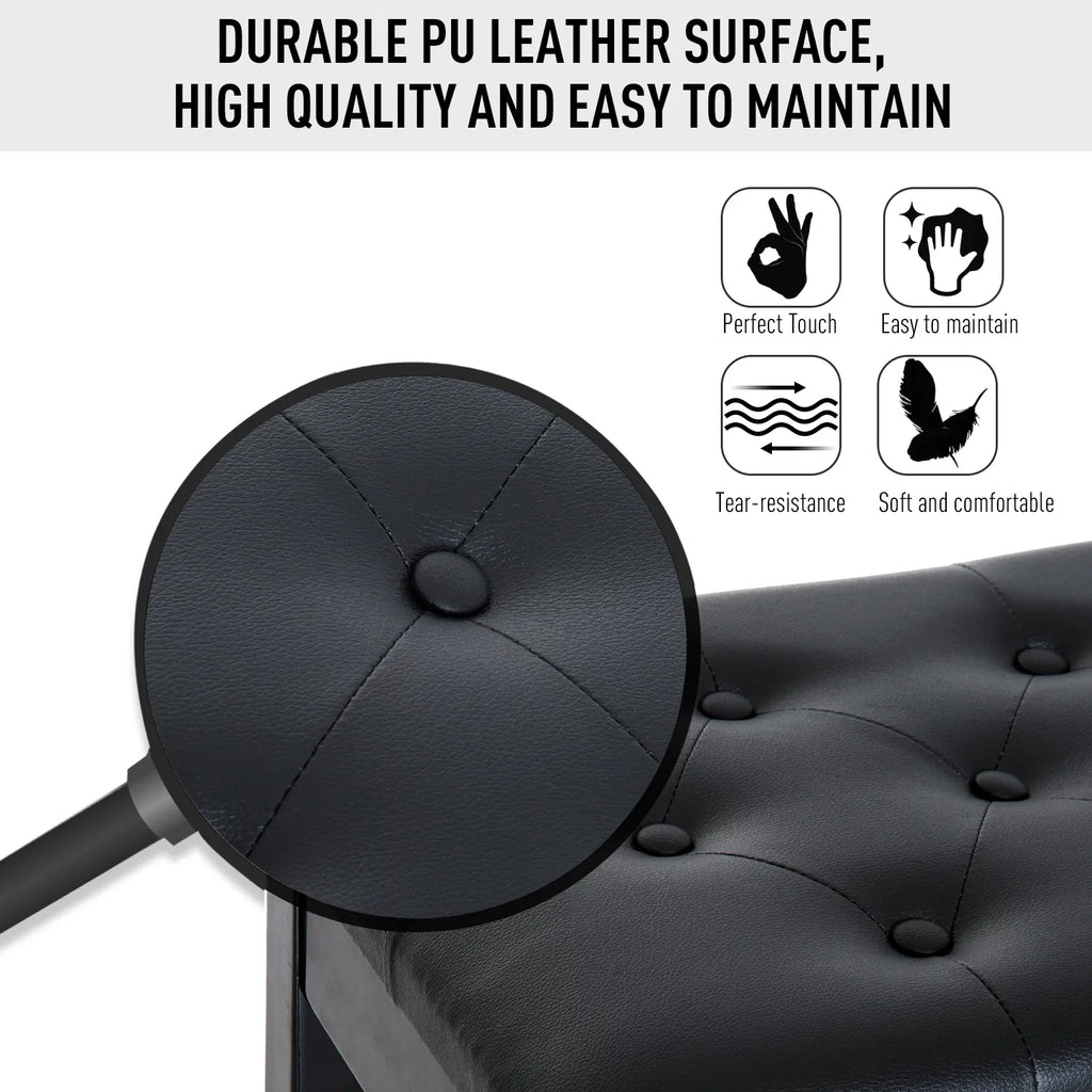 30-Inch Padded Piano Bench with Music Storage – Black