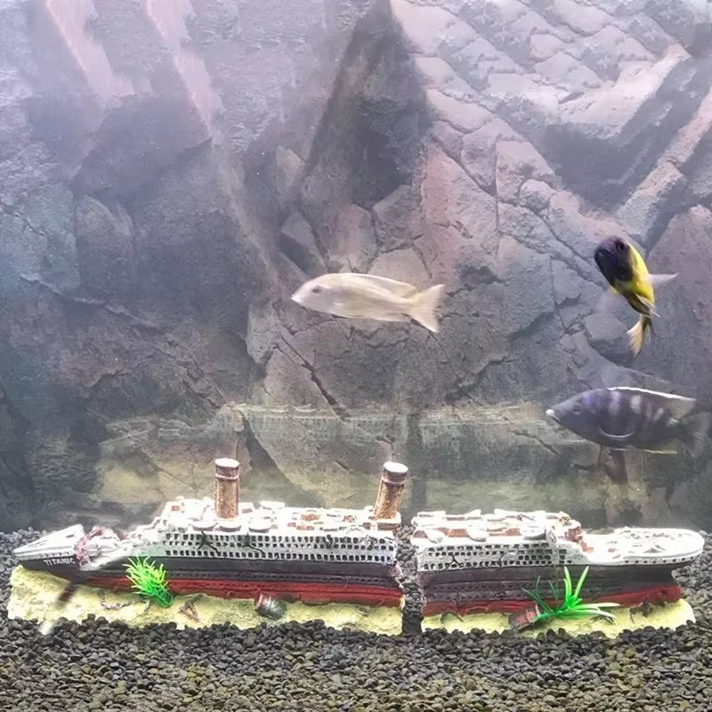 Sunken Shipwreck Aquarium Ornament, 15 in Resin Fish Tank Decor – image 6