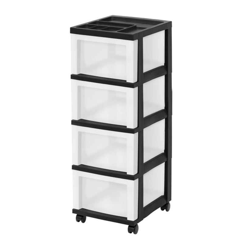 4-Drawer Storage Cart, Narrow Rolling Organizer with Divided Top