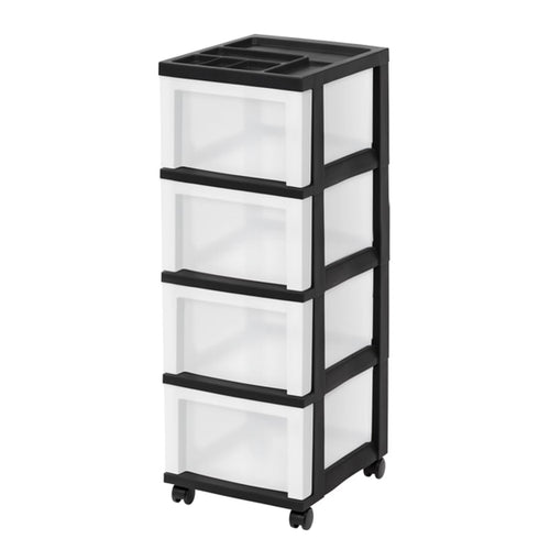 4-Drawer Storage Cart, Narrow Rolling Organizer with Divided Top